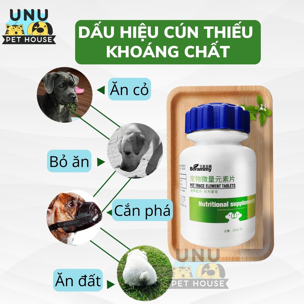 Vitamin cho chó mèo, tổng hợp các loại canxi, viên men tiêu hóa, dưỡng lông, khoáng chất cho chó mèo, lọ 180 viên – UNU