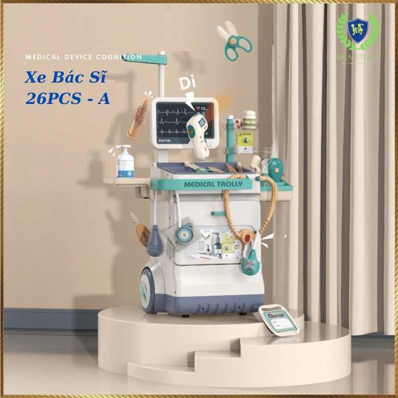 Đồ chơi bác sĩ cao cấp có xe đẩy, bộ đồ chơi bác sĩ cho bé gái bé trai làm từ nhựa nguyên sinh ABS cao cấp