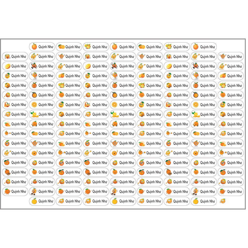 Com bo 150 Sticker tên bé các loại quả và hình yêu thích