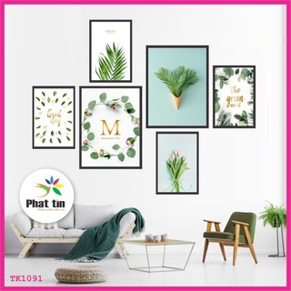 Tranh decor In Phát Tín bộ 6 tấm dán tường,mẫu mới, treo tường hiện đại, trang trí nhà cửa, canvas có sẵn keo