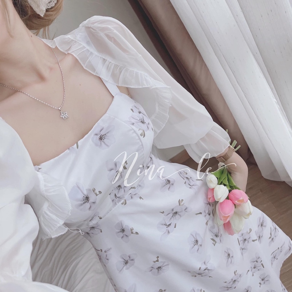 Set váy 2 dây voan hoa tím tiểu thư, đầm hoa xòe kèm áo khoác voan đi biển, váy 2 dây hoa nhí nhẹ nhàng mùa hè