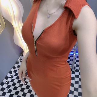 D248 - Đầm Body Sơ Mi Sát Nách Dây Kéo