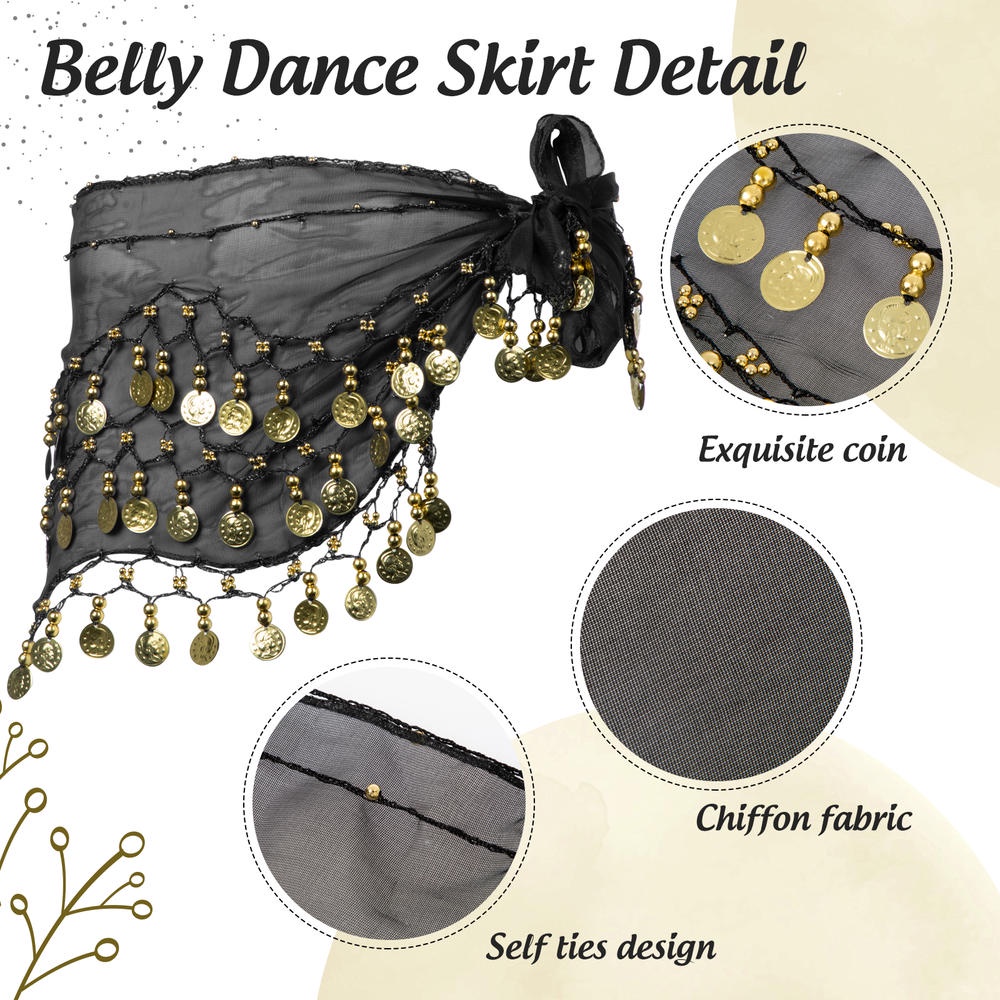 Khăn Choàng Hông Múa Bụng Đính Đồng Xu Vàng Lấp Lánh 3 Lớp