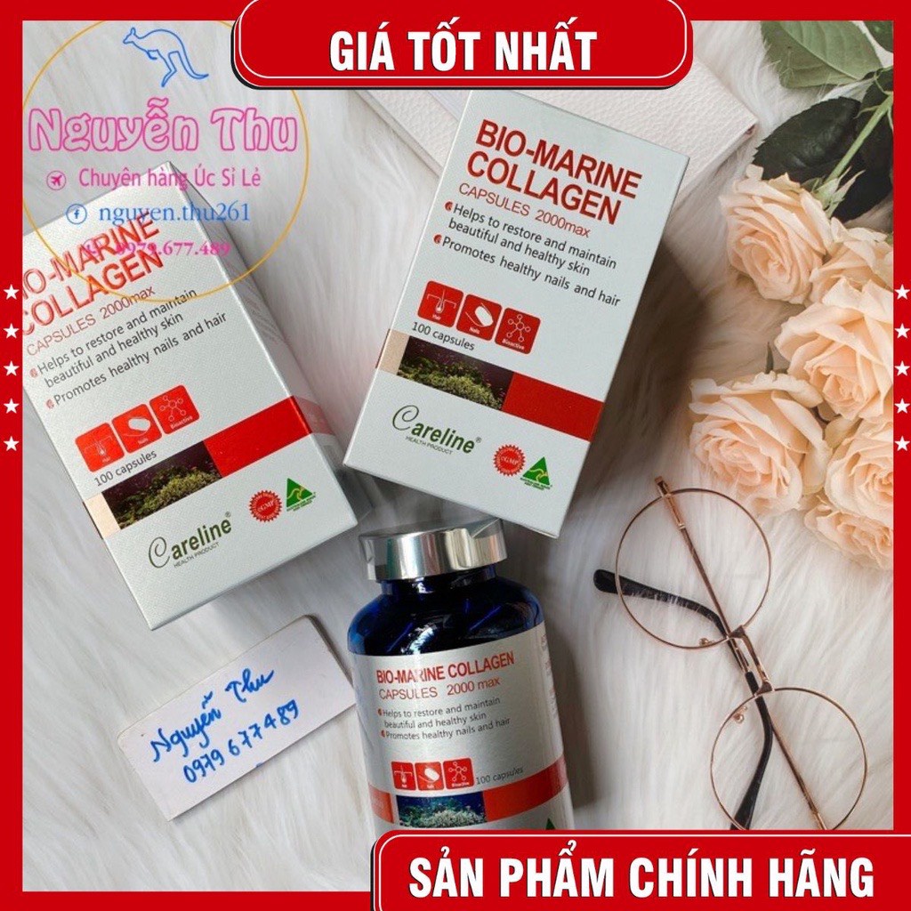 (Chính_hãng) Collagen Thủy sinh Careline Bio Marine, Collagen Careline ÚC 100 viên đẹp da, mờ nám