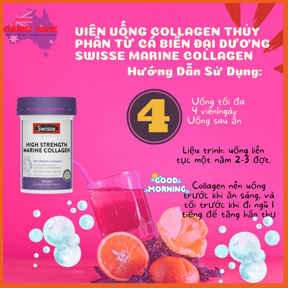 Viên uống Marine Collagen Thủy Phân Từ Vảy Cá Biển Sâu - Swisse Beauty High Strength Collagen 60 Tablets