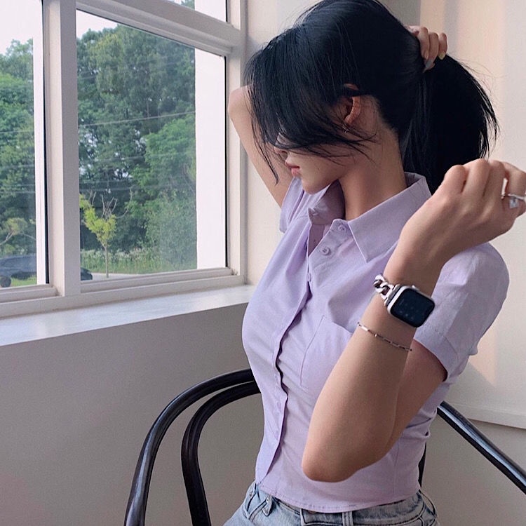 Áo sơ mi COZOKC dáng ngắn chiết eo thiết kế trang nhã cho nữ