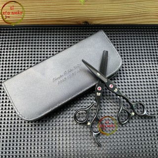Kéo cắt tóc tỉa hóc Nhật Bản cao cấp KAISO màu đen MS08 [Mua cặp kéo tặng ví da+2 lược+chỉnh kéo]