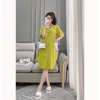 VÁY SƠ MI XANH CỐM DÁNG SUÔNG