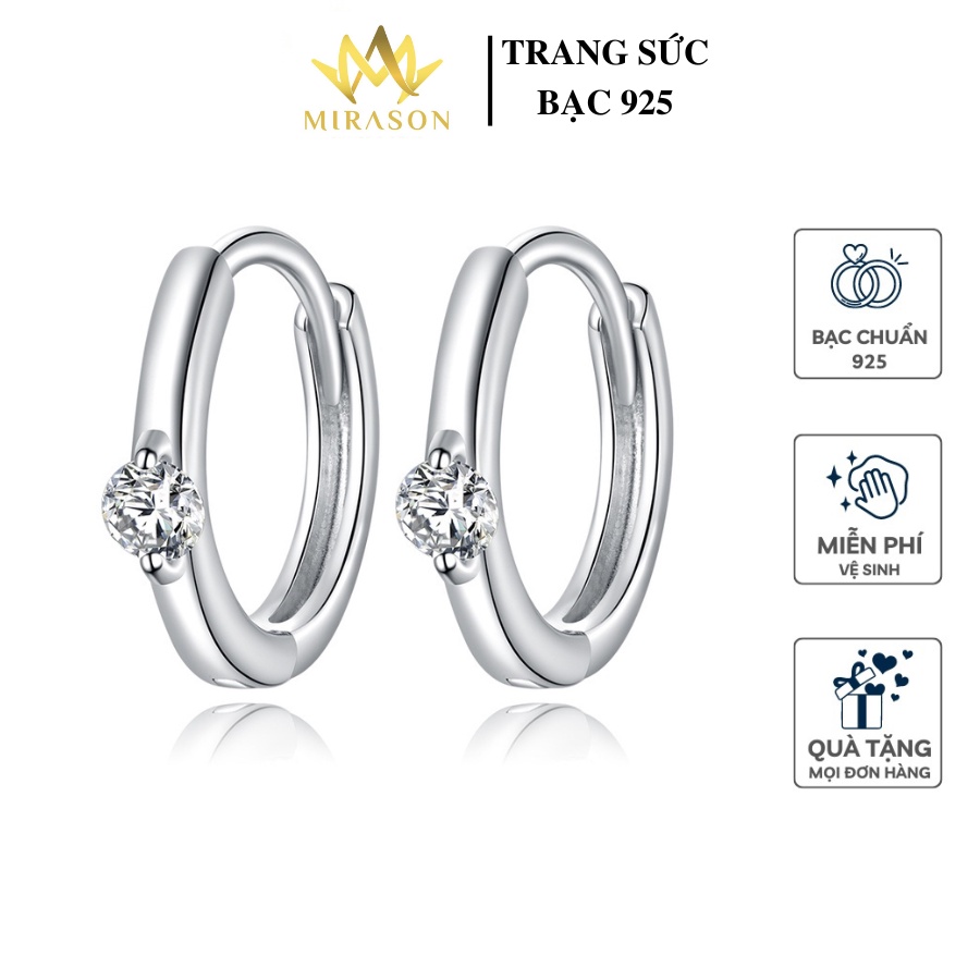 Khuyên Tai Bạc Nữ MIRASON Tròn Đính Đá Sang Trọng Basic MBT253 -  Bông Tai Nữ Bạc 925 Cao Cấp