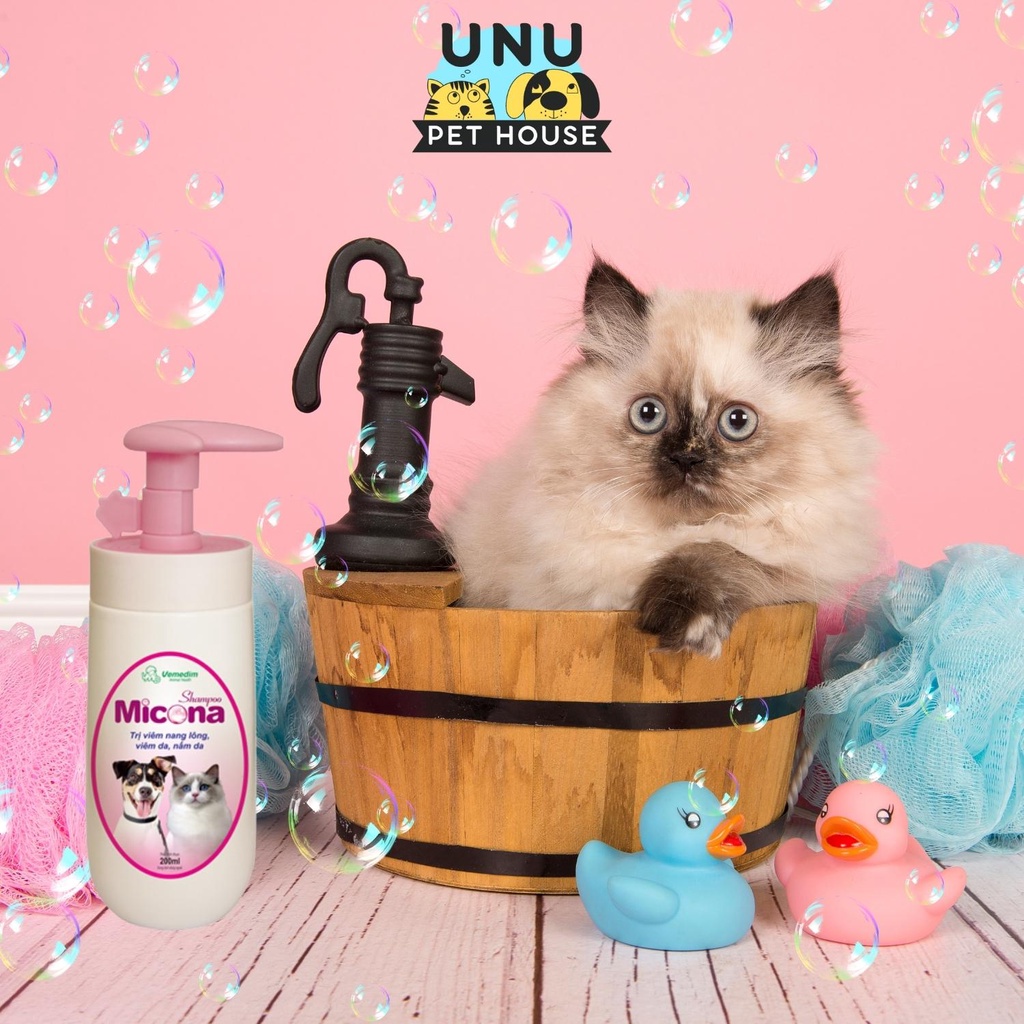 Sữa tắm cho chó mèo MICONA ngăn ngừa nấm, viêm da, viêm nang lông, giảm rụng lông, giảm mùi hôi, chai 200ml – UNU Pe