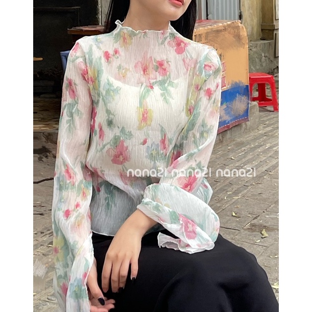 Áo voan gân xuyên thấu hoa Nana21 Nanastore21