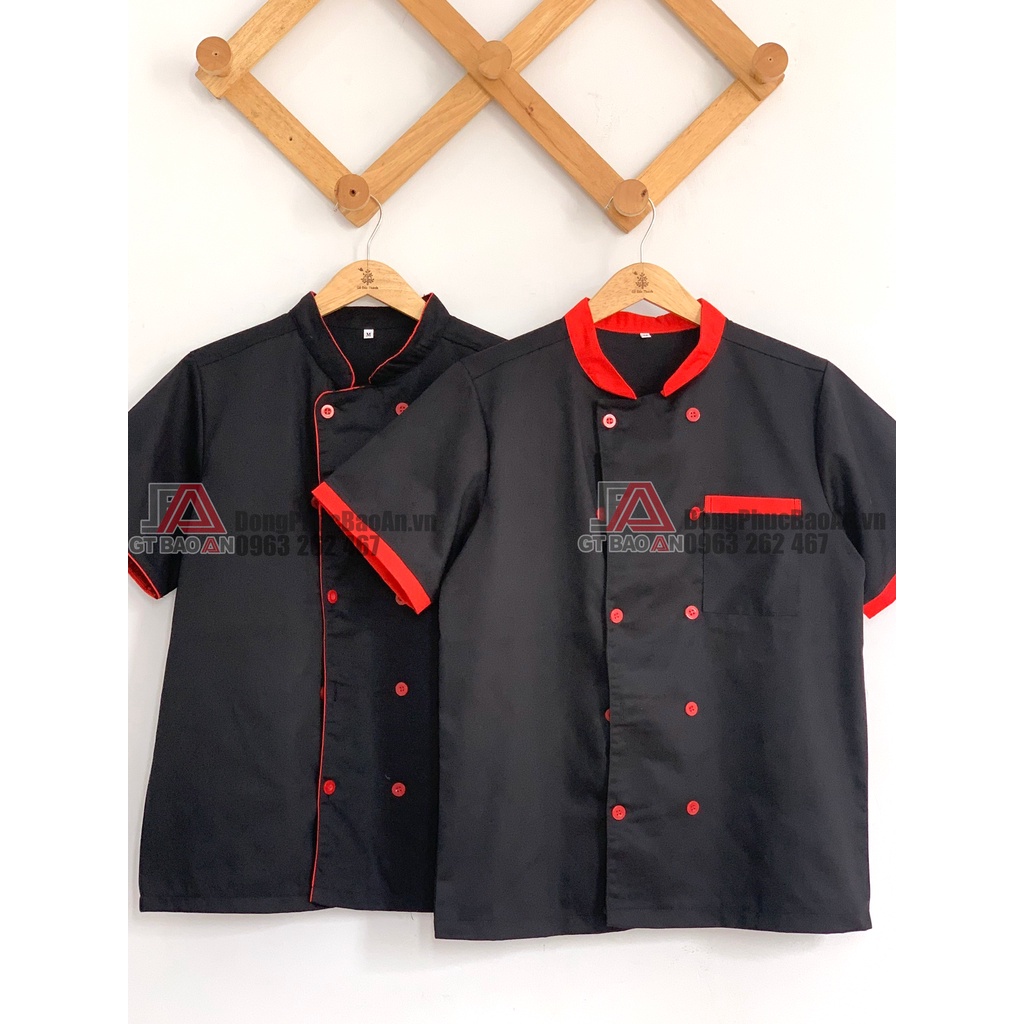 Áo Bếp Trưởng Ngắn Tay Màu Đen Cho Nhân Viên Nhà Hàng Nam Và Nữ