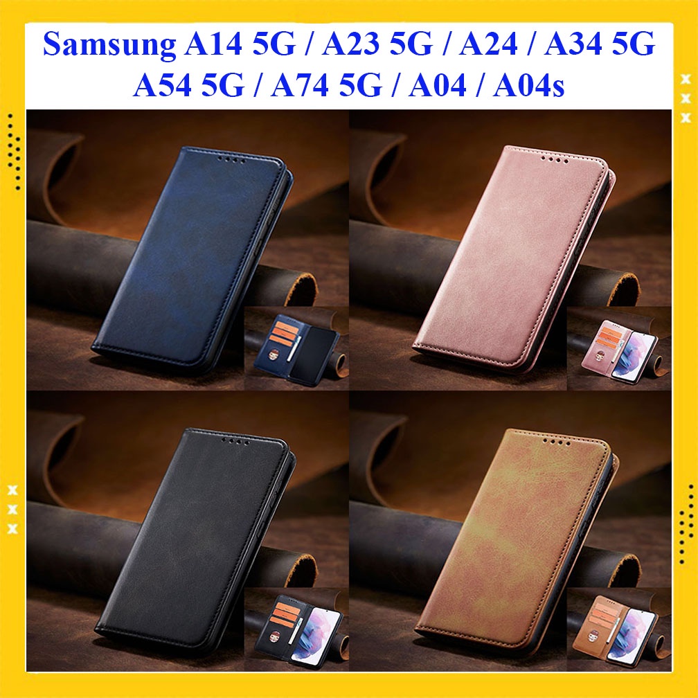Bao da Samsung Galaxy A14 5G, A23 5G, A24, A34 5G, A54 5G, A74 5G, A04, A04s, M34, M54 dạng ví kiểu gập từ tính