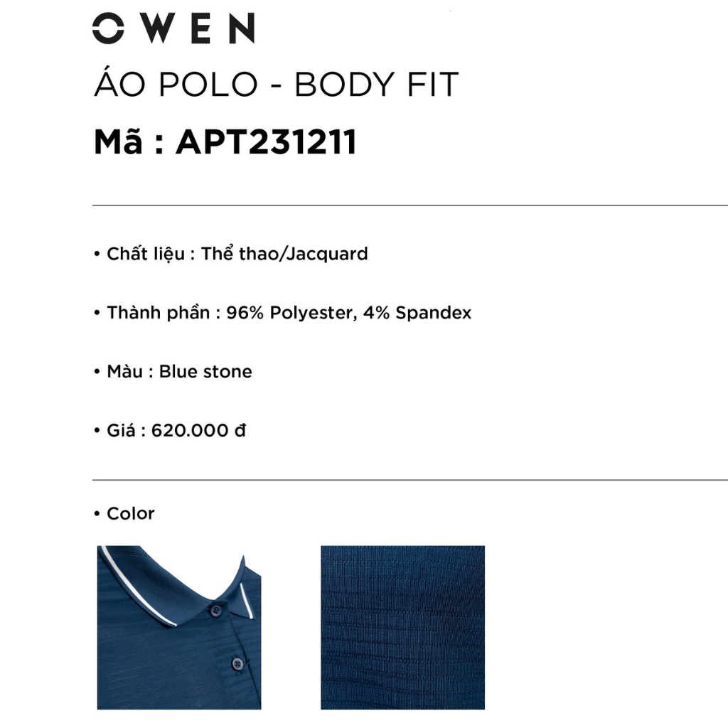 Áo thun nam có cổ bẻ polo OWEN APT231211 phông ngắn tay hàng hiệu cao cấp dáng body fit màu xanh tím vải cotton mềm mát
