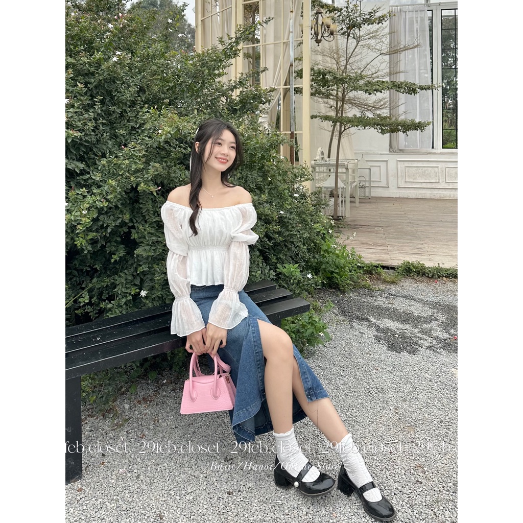 Áo voan tơ cổ vuông bo chun 2 lớp - 29feb.closet - A220