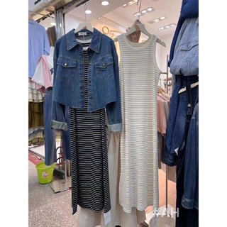 Váy thun kẻ dáng dài vintage
