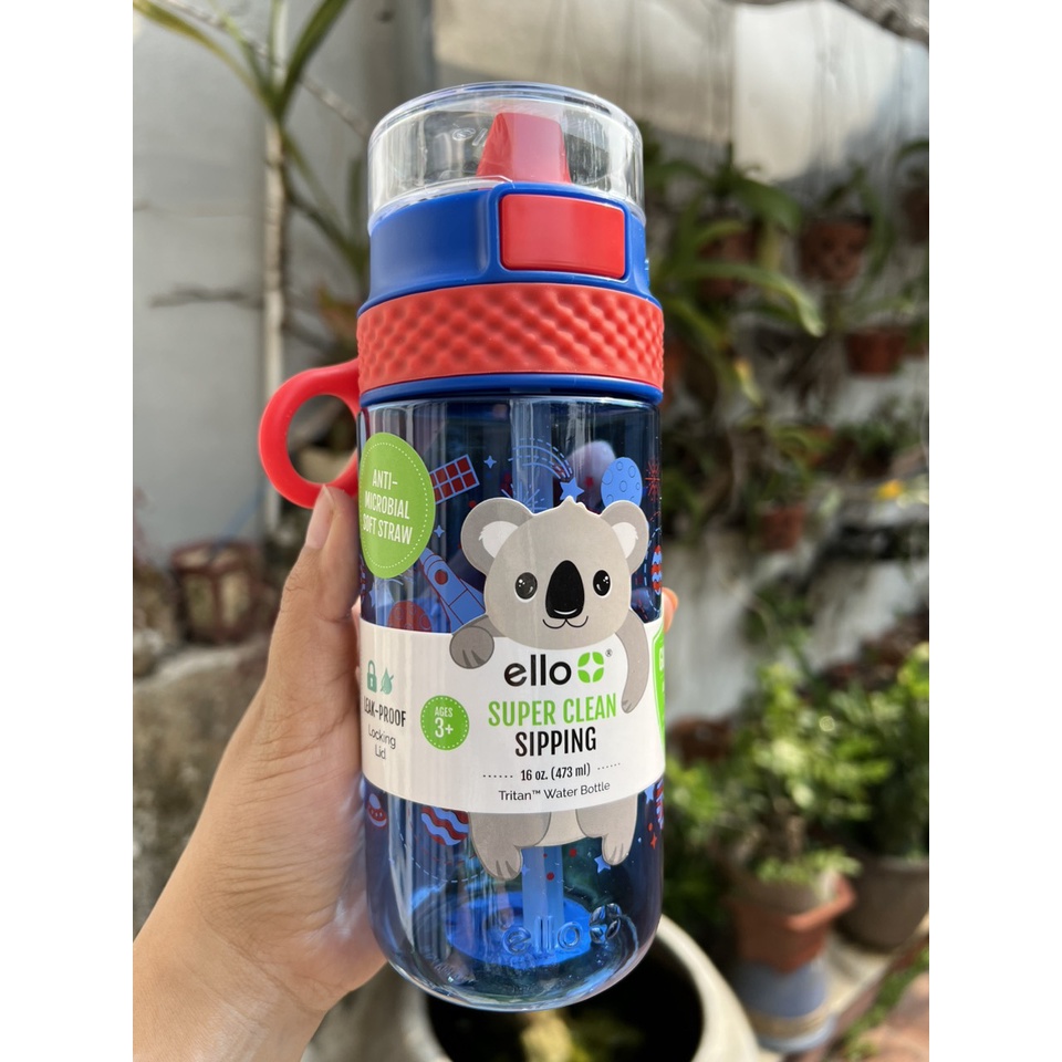 BÌNH NƯỚC CHO BÉ ELLO CÓ ỐNG HÚT CHỐNG TRÀN 473ML 16OZ