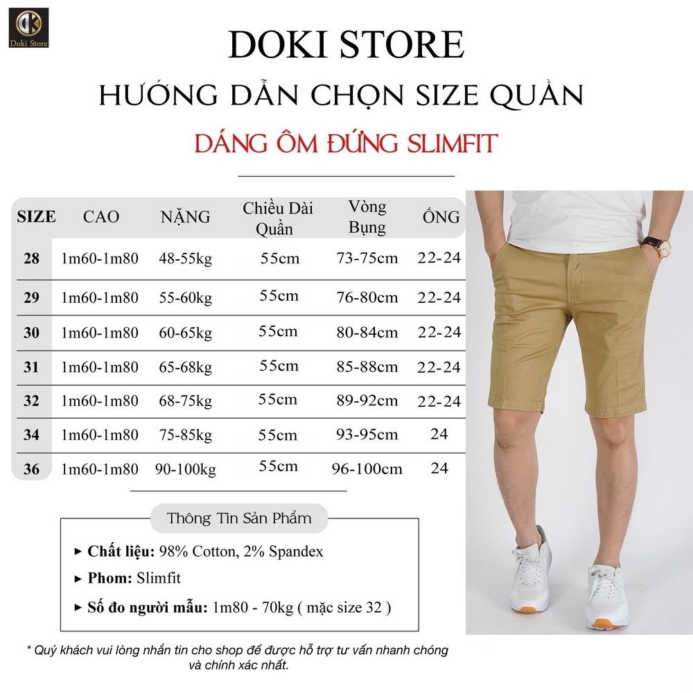 Quần Short Kaki - Doki cao cấp màu kem, quần sooc nam chất co giãn thoải mái, quần short nam cotton thoáng mát