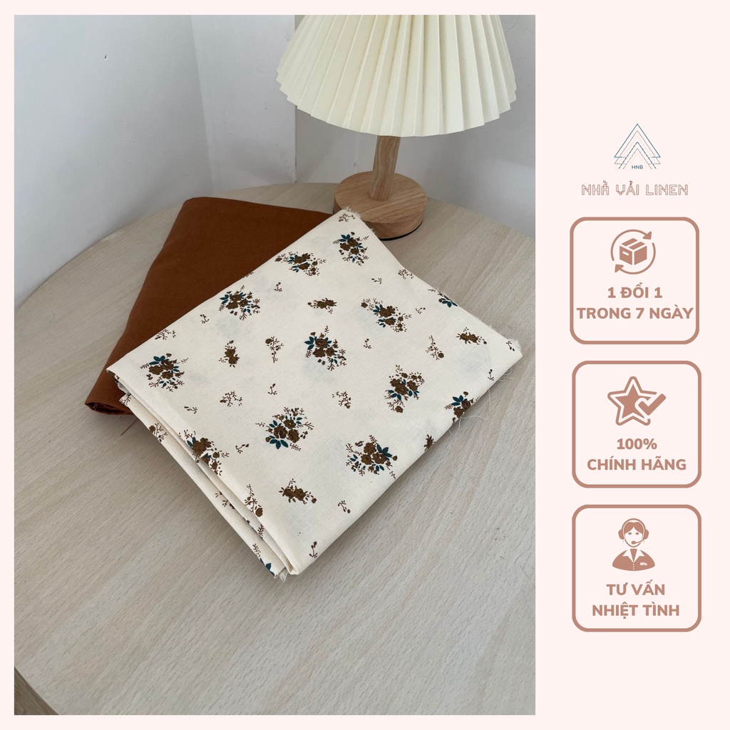 Vải Bột Nhà Vải Linen Hoạ Tiết Hoa Chùm Nâu - Be Đậm Chất Vải Dày Dặn Hình In Bền Sắc Nét Thích Hợp May Áo Dài