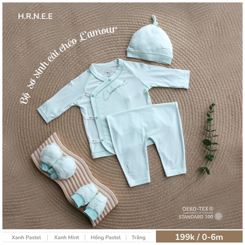 Bộ sơ sinh cài chéo Hrnee cho bé trai bé gái