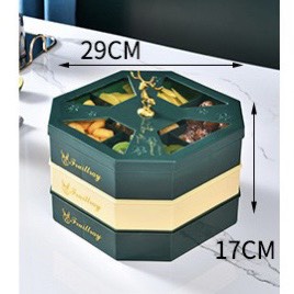 Khay mứt 3 tầng tay cầm hình con hươu sang trọng  màu xanh ngọc