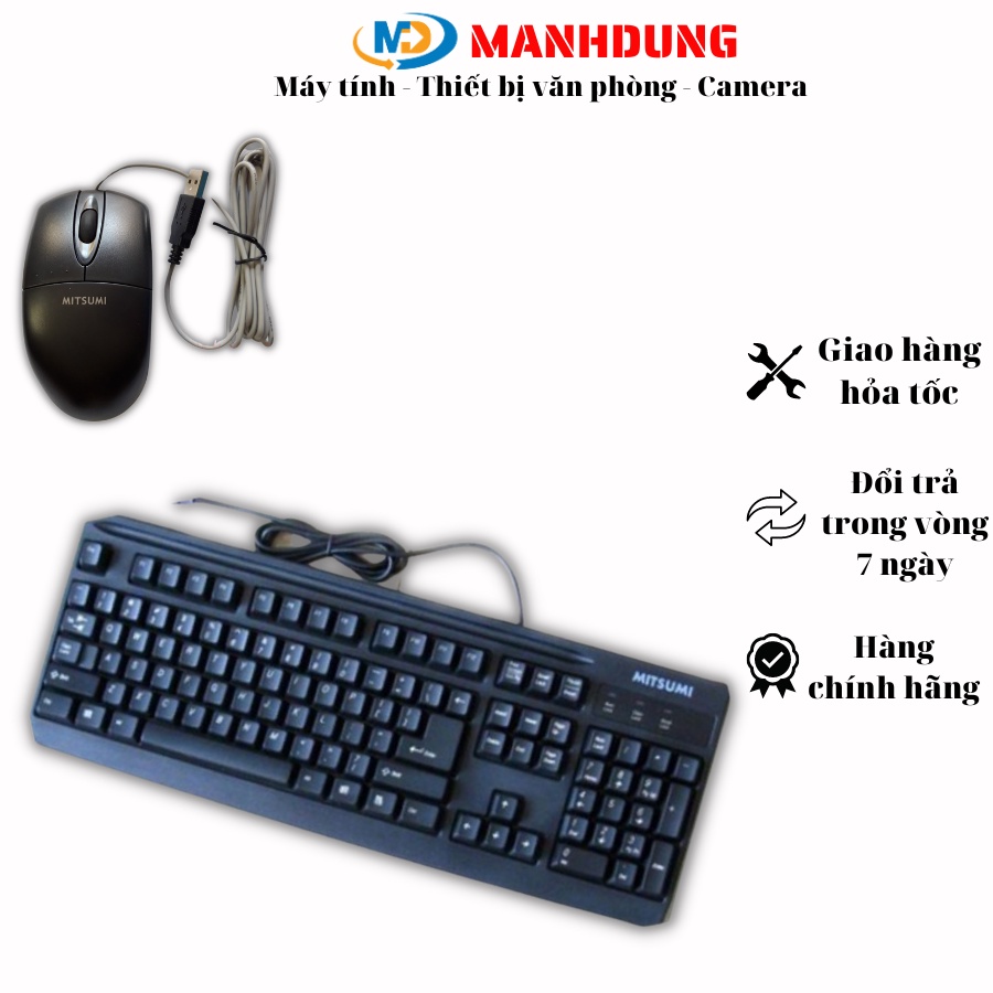 Bộ bàn Phím Có Dây MITSUMI Cổng USB, Chuột- Full Box hàng chính hãng
