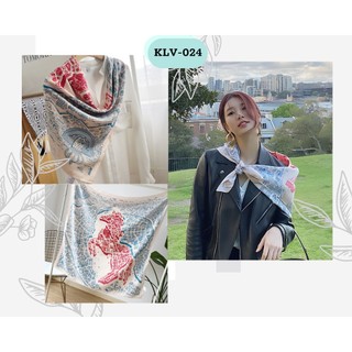 Khăn bandana lụa vuông 70x70 màu trắng xanh ngựa đỏ KLV 024 Lalisa Store