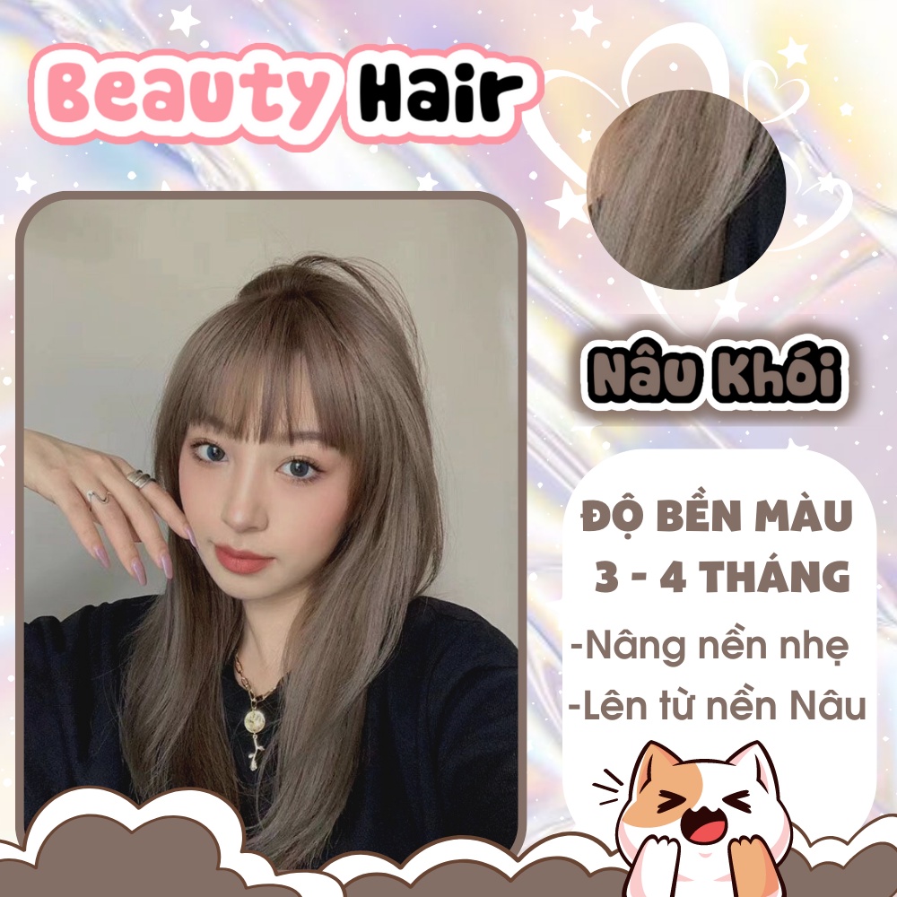 Thuốc nhuộm tóc nâu, thuốc nhuộm tóc Nâu Ánh Khói, tặng kèm oxy trợ dưỡng và bao tay-Beautiful Hair