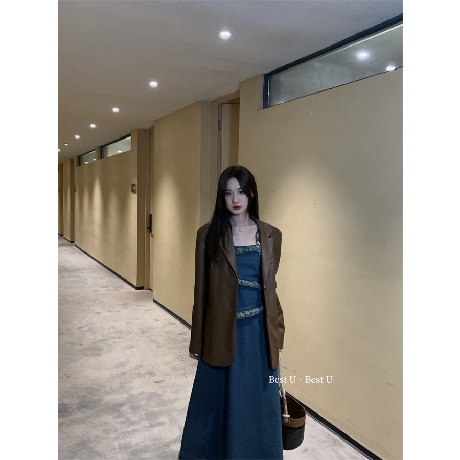 Đầm Denim Hai Dây Dáng Dài Phối Hạt Và Tua Rua Phong Cách Cổ Điển Thời Trang Mùa Thu Mới 2022 Dành Cho Bạn