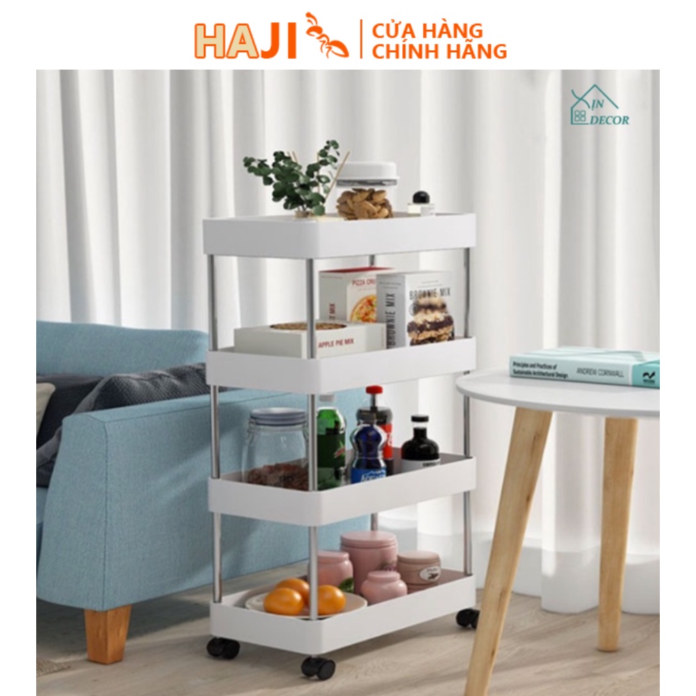 Kệ 4 tầng đa năng hiện đại có bánh xe xoay 360 êm ái dễ dàng di chuyển thương hiệu HAJI NA17