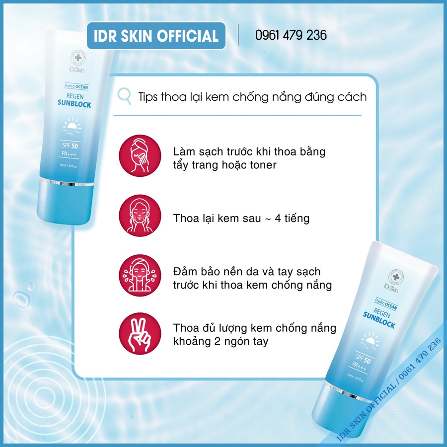 Kem chống nắng Hydro Ocean regen Sunblock IDr Skin SPF 50 , PA +++