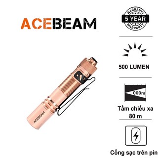 Đèn pin edc acebeam pokelit copper sáng 500lm chiếu xa 80m pin 14500 độ hoàn màu cao