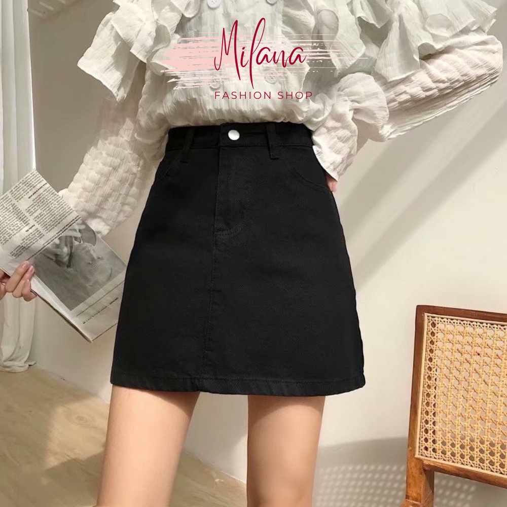 Chân váy chữ A , chân váy kaki lưng cao dáng xòe màu be màu đen khóa trước kèm quần trong chất liệu Milana Closet