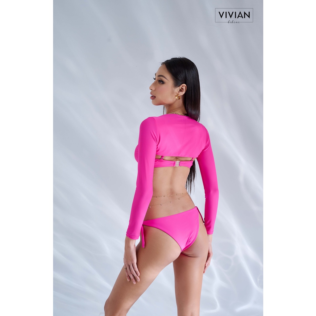 Đồ bơi nữ cao cấp 𝐕𝐈𝐕𝐈𝐀𝐍 dạng hai mảnh áo chữ U phối áo cover tay dài sexy - màu Hồng - VS180_PK