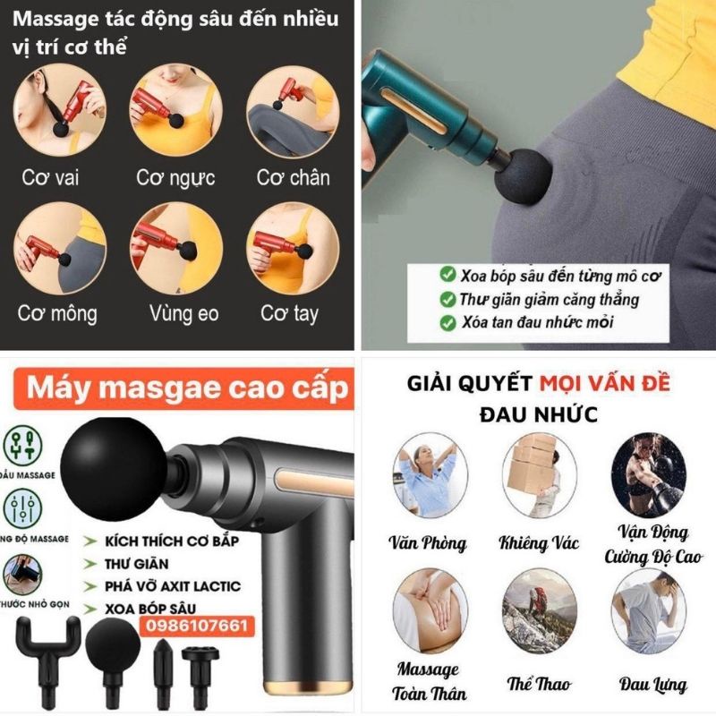 Máy massage cầm tay mini đấm lưng mát xa cổ vai gáy 4 đầu 6 chế độ XIAOMIMI