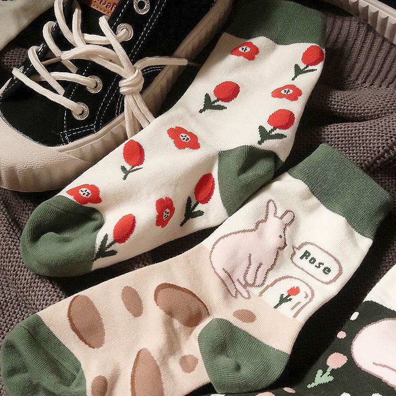 Tất vớ unisex Tất nam cổ cao tất nữ thun dày dặn hoạ tiết nhiều màu sắc hình hoa Floral chất liệu cotton dày dặn