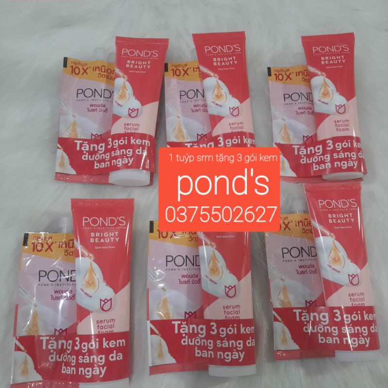 1 tuýp sữa rửa mặt pond's tặng kèm 3 gói kem trắng da ban ngày