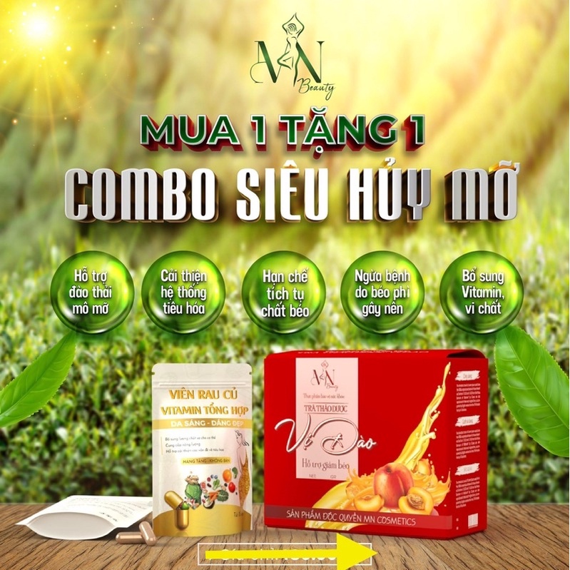 Trà giảm cân vị đào Đông Anh hộp 15 gói tặng detox vitamin