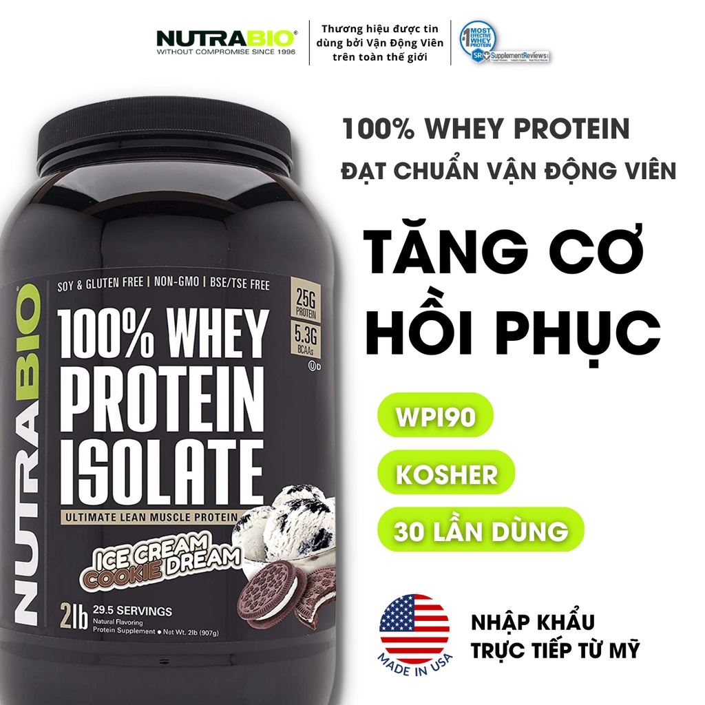 Bột Whey Protein Nutrabio Chuẩn Vận Động Viên, Tăng Cơ Hồi Phục, ít calo, không đường, không chất béo, không gluten