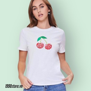 Áo thun form basic màu trắng in trái cherry vxnk