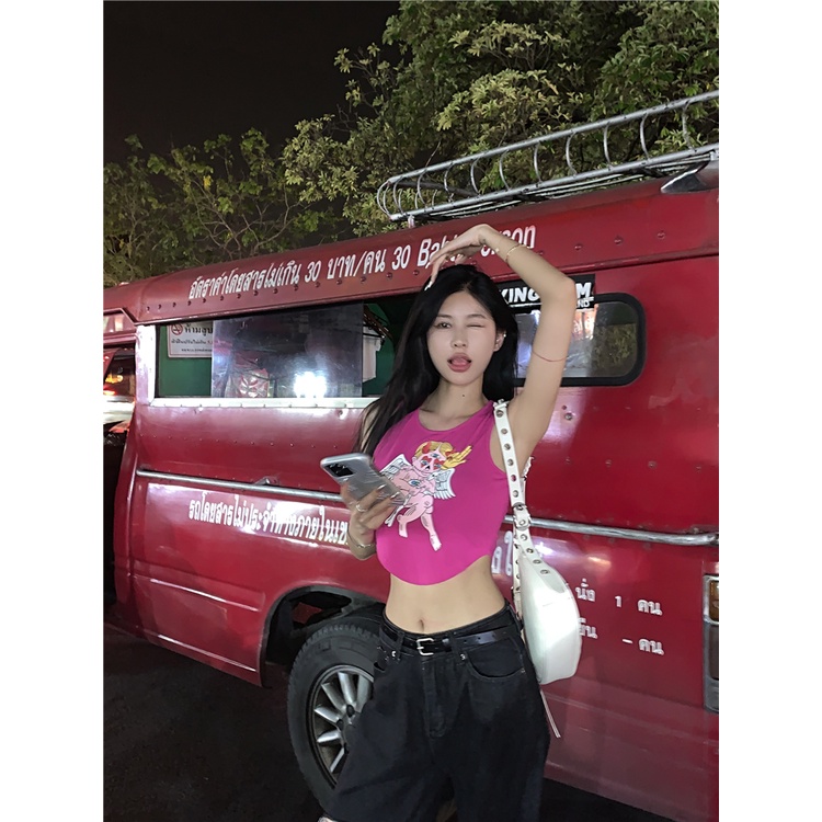 QKOOLE  Áo Croptop Sát Nách Dáng Rộng Thời Trang Đi Biển Mùa Hè Cho Nữ