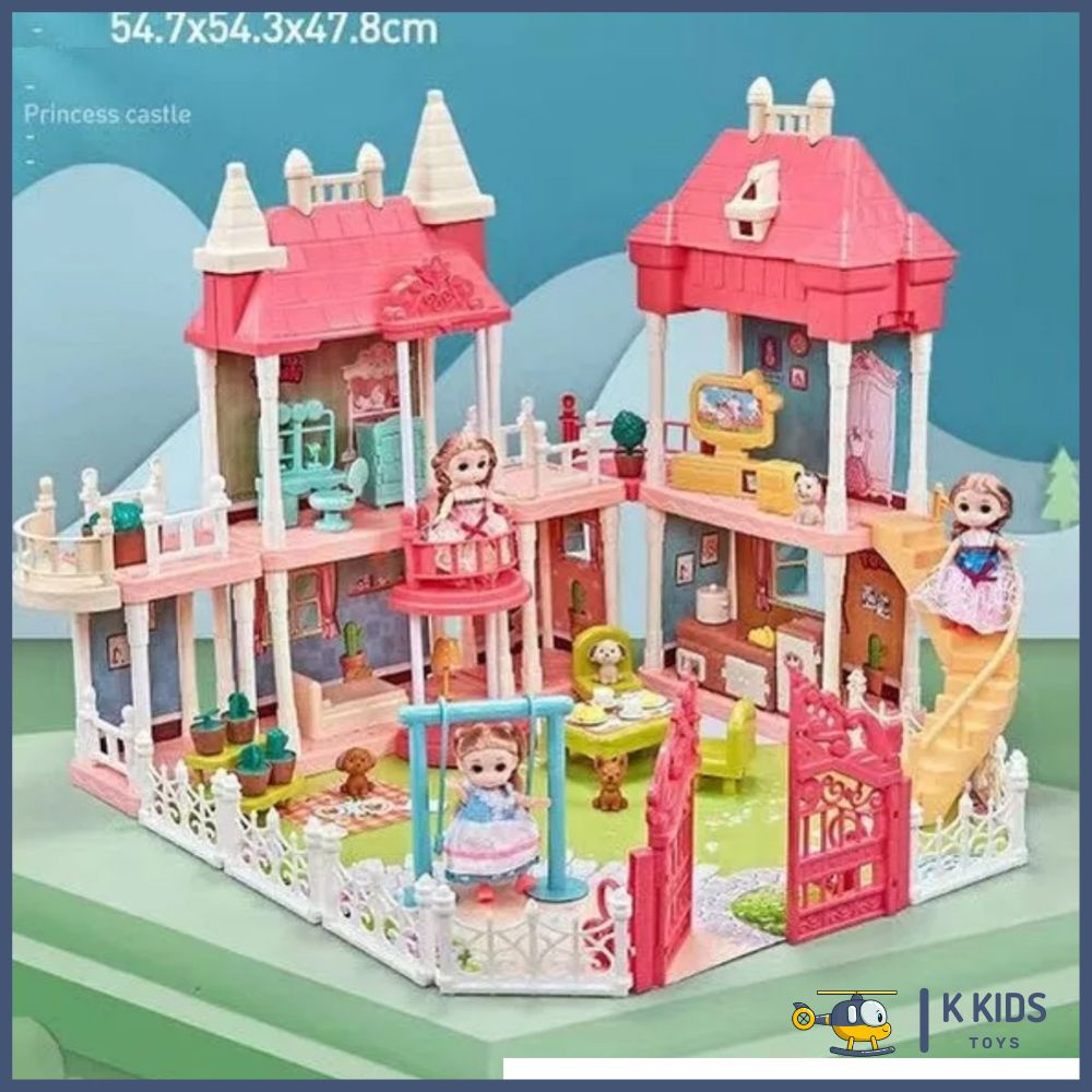 Bộ Đồ Chơi Lắp Ráp Ngôi Nhà Búp Bê Barbie nhiều tầng Kích thước Lớn Dễ Thương