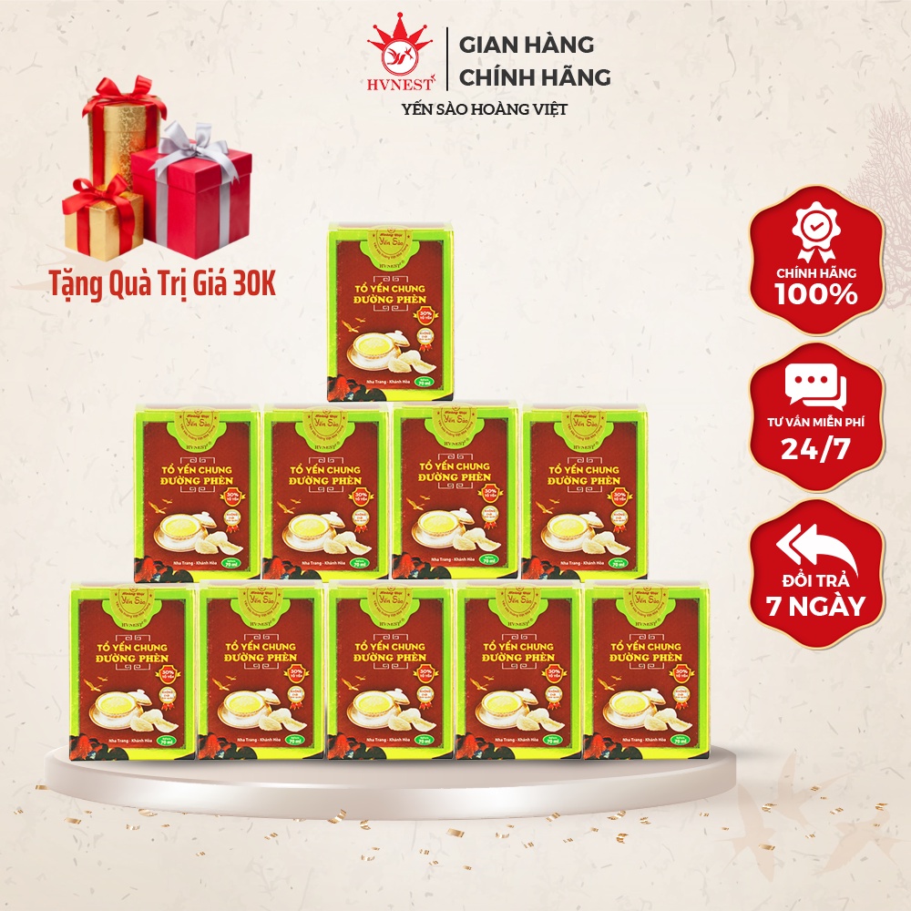 Combo 10 Hũ Yến Tươi Chưng Sẵn HVNEST Vị Đường Phèn 70ml/hũ