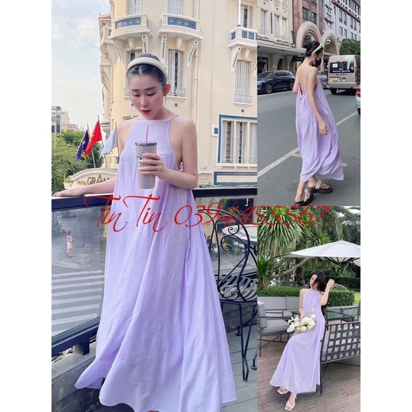 Đầm váy maxi đi biển đi chơi cổ yếm hở lưng 3 màu phong cách tiểu thư nàng thơ dễ thương