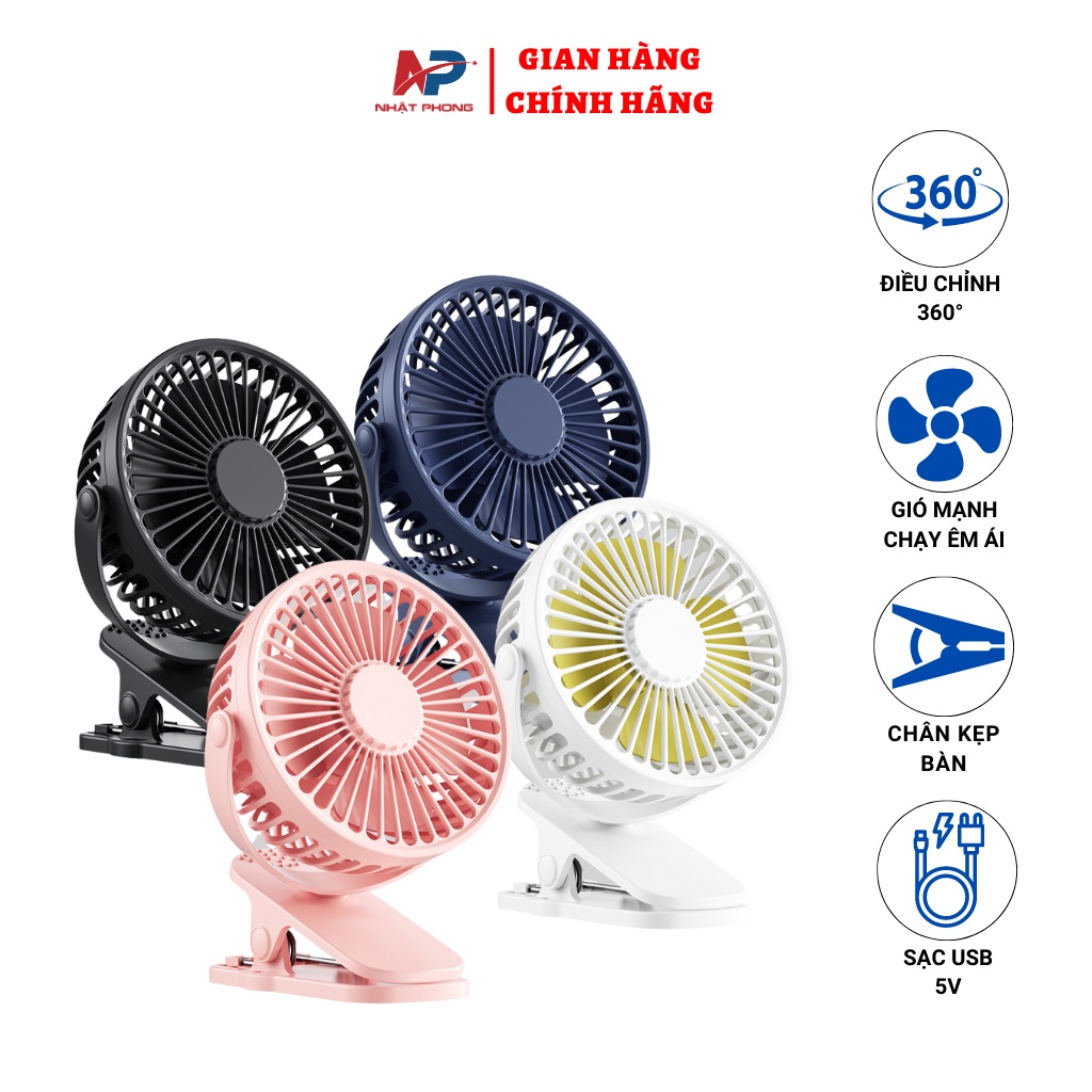Quạt Mini Để Bàn Sạc Tích Điện NP-K02 Kẹp Bàn Chắc Chắn Cho Dân Văn Phòng Gia Dụng Thông Minh