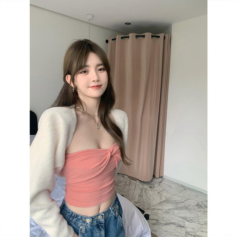 Ngắn Tay Áo Vest Khoác Mùa Thu Ngoài Hot Girl Pure Desire Len Cardigan Nữ