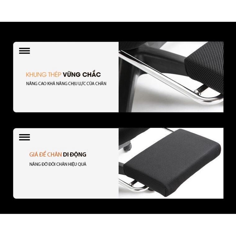 Ghế xoay văn phòng có gác chân ngả lưng tựa đầu,chân khung thép chịu lực,bảo hành 2 năm