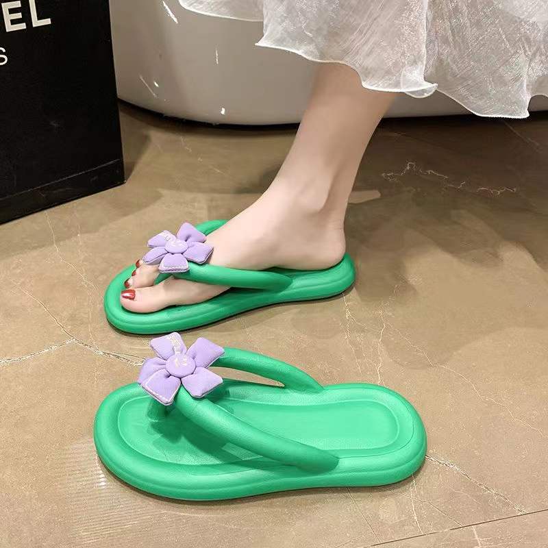 Dép cao su dép lê nữ dép xỏ ngón hoa dễ thương mặc bên ngoài đế dày