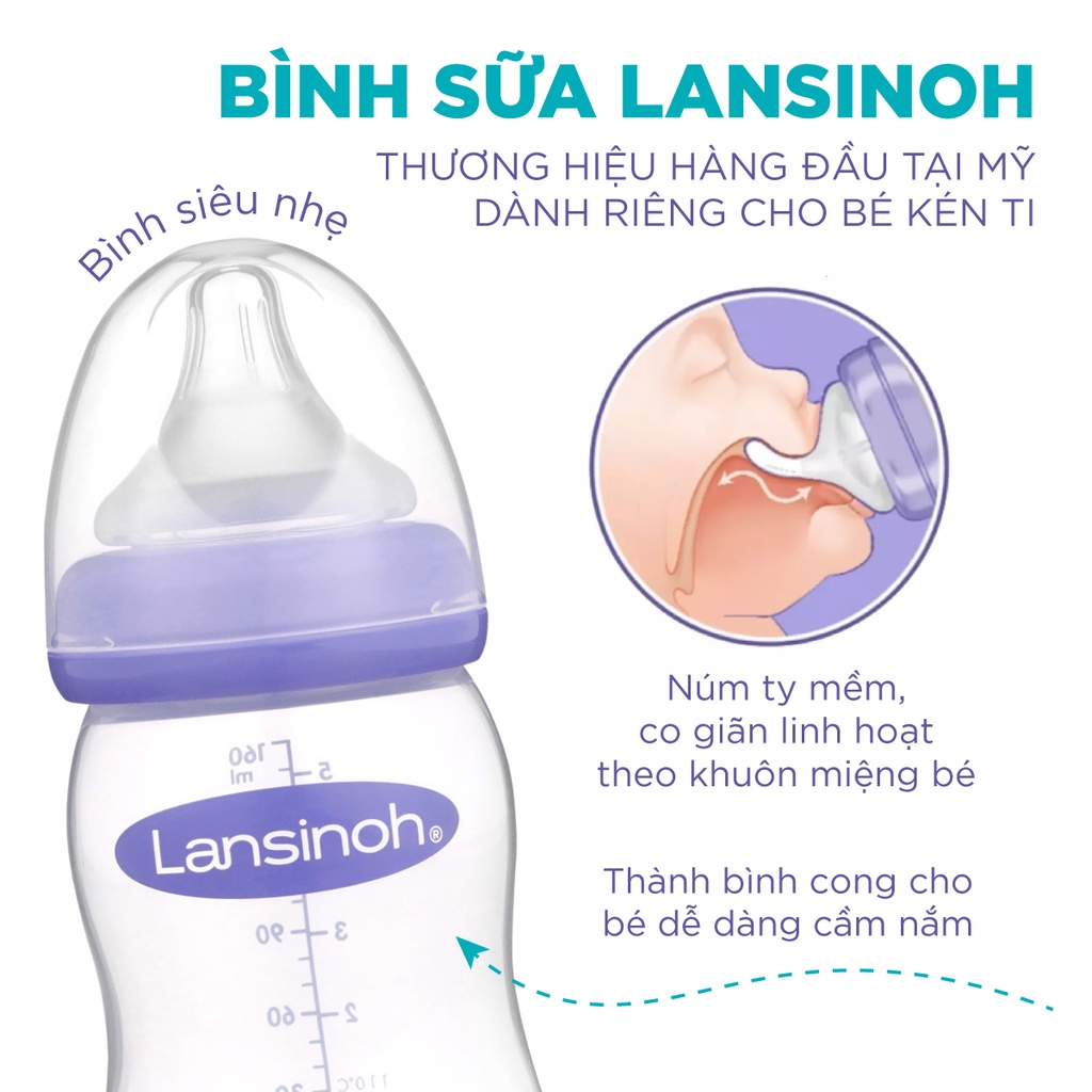 [MUA 2 BÌNH TẶNG 1 NÚM F] Combo 2 Bình Sữa Cổ Rộng Lansinoh 240ml