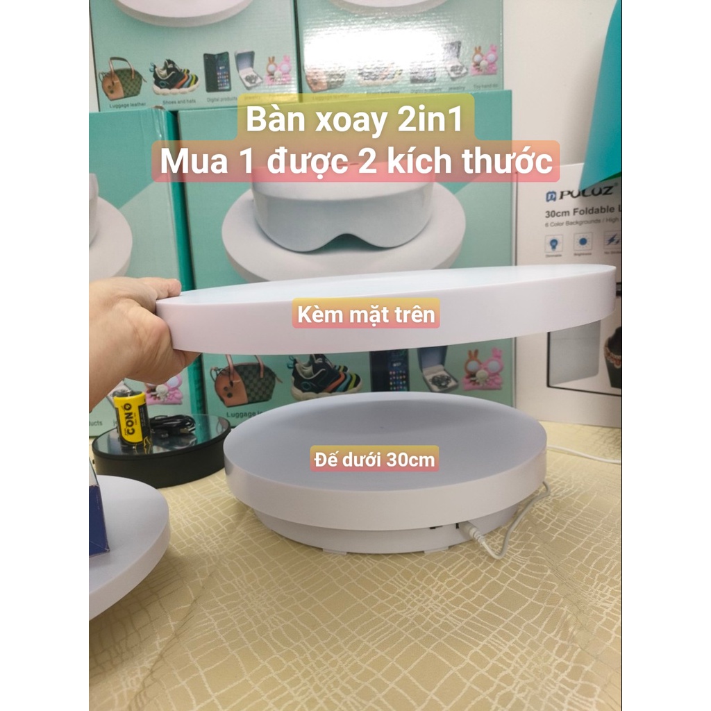 Bàn xoay trưng bày sản phẩm 2in1 hỗ trợ livestream bán hàng, quay video, chụp ảnh, quay mô hình, trang trí nhà cửa